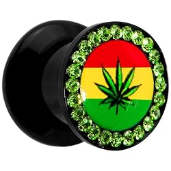 0 Gauge Rasta Pot Leaf Acrylic Stash Plug