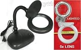 5X BLACK POWER MAGNIFY DESK LAMP FLEXIBLE ARM w/GLASS LENS WHITE LIGHT