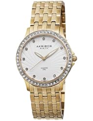 Akribos XXIV Womens AK620YG Lady Diamond Swiss Quartz Diamond and Crystal Gold-tone Stainless Steel Bracelet Watch