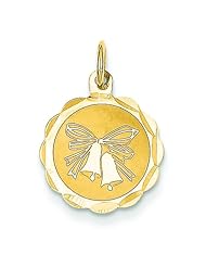 14K Yellow Gold Wedding Bells Disc Charm Pendant