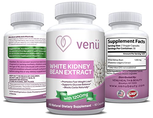 VenÃ¼ Beauty Pure White Kidney Bean Extract - 600mg Dietary Supplement - 60 Capsules for Natural Weight Loss, Carb Intercept, Anti-Aging & Glucose Support