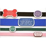 Collar Tag - Round Shape Pet ID Tag. Custom engraved cat and dog ID tags. Our pet safety tags are stylish and silent! The pet id tag attaches flat to any collar and is available in 12 colors with 3 shapes and sizes.
