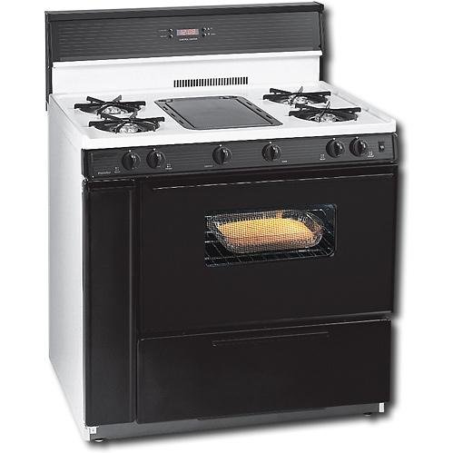 Premier SLK849W 36 Freestanding Gas Range 4 Open Burners and Griddle White with Black Trim