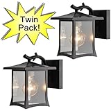 Hardware House 19-1975 Oil Rubbed Bronze Mission Style Outdoor Patio / Porch Wall Mount Exterior Lighting Lantern Fixtures with Clear Glass - Twin Pack