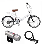 Raychell(レイチェル) 20インチ6スピード折畳み自転車 VO-206R-07 ホワイト / LED5連ライト / ディンブル錠 JC-003W ブラック 3点セット
