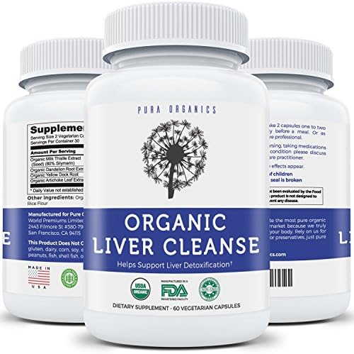 Organic Liver Cleanse &amp; Detox | Highly Potent Milk Thistle Extract (80% Silymarin) | Dandelion Root, Artichoke Leaf &amp; Yellow Dock Root | NON-GMO | Best Liver Rescue Formula | 60 Vegetarian Capsules