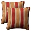 Pack of 2 Outdoor Patio Furniture SquareThrow Pillows 18.5" - Red & Khaki Stripe