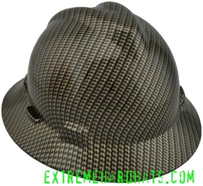 MSA V-gard Full Brim Gold Rope Carbon Fiber Pattern w/Ratchet Suspension