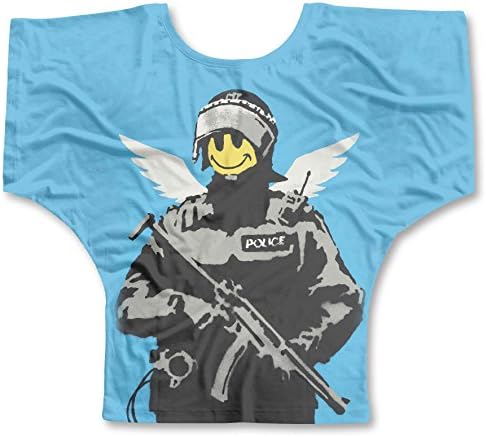 Banksy Street Art Smiley Copper Ladies Bat Wings Top, XXL