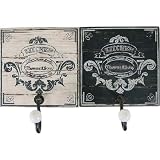 Antique Look English Style Wall Hooks, Black and White, Set of 2