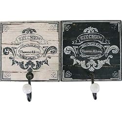 Antique Look English Style Wall Hooks, Black and White, Set of 2