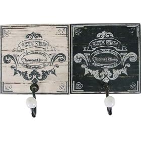 Antique Look English Style Wall Hooks, Black and White, set of 2 by Creative Co-op