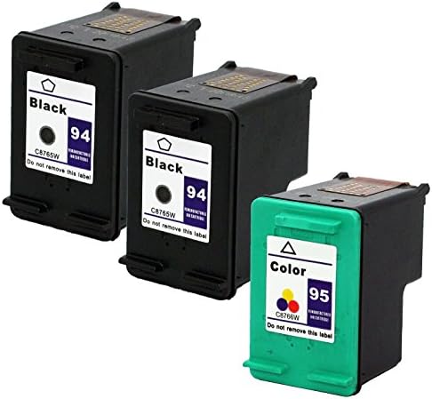 AOODOO Remanufactured Ink Cartridge Replacement for HP 94 C8765WN &amp; HP 95 C8766WN (2 Black 1 Tri-Color 3 Pack) Compatible With Deskjet 460 5740 5743 6540 6548 6620 Photosmart B8300 2605 2608 Printer
