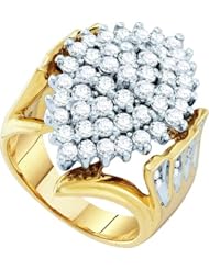 2.00 Carat (ctw) 10K Yellow Gold Round White Diamond Ladies Right Hand Cluster Ring 2 CT
