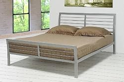 Contemporary Metal Silver Platform Queen Size Bed