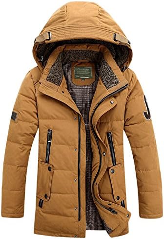 Simplechic Men's Winter Insulated Hoody Mid Length Stand Collar Across Coat Gold XL
