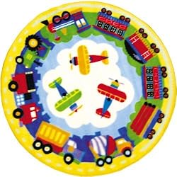 Trains, Planes & Trucks Round Rug - 39" Round