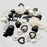 LOVEKITTY -- 30 Pcs Mixed Cream and Black Mixed Flatback Pearl Cabochon (size: 10mm-15mm)-- ships from USA by lovekitty