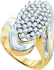 1.00 Carat (ctw) 10k Yellow Gold Round & Baguette Cut White Diamond Ladies Right Hand Cluster Ring 1 CT