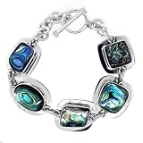 Sterling Silver Abalone Inlay Irregular-Shaped Bracelet with Toggle Closure