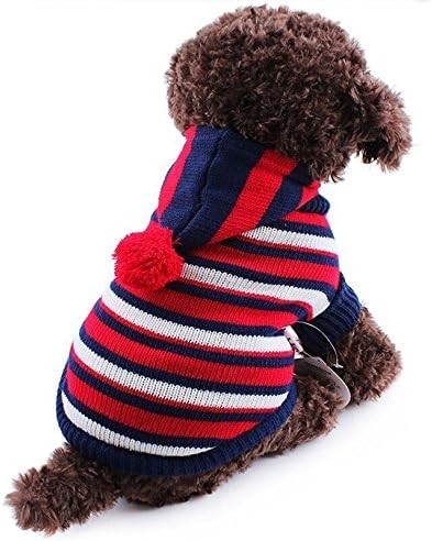 Rachel Pet Products Strips Knitted Hoodies Sweater for Small Animals/Dogs Cats, Red, M