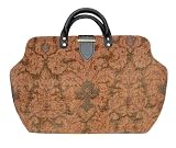 ArtisanStreet's Tan Olive Chenille Carpet Bag with Shoulder Strap. Thick Luxurious Tan and Olive Chenille with an Olive Motif. Limited Edition. Use as an Overnight Bag or Even as a Briefcase.