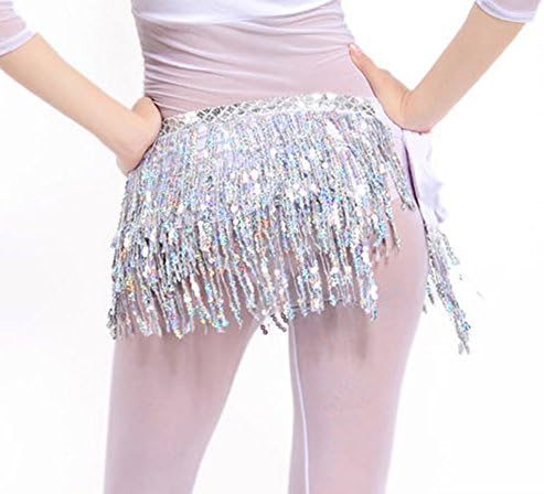 Songbird Dancer Fashion Luxury Dazzling Coins Tassel Belly Dance Hip Scarf Indian Dance Skirt Waist Chain (Silver)