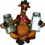 River's Edge Hand Painted Poly Resin Salt & Pepper Shaker Set with Horse Wears Design