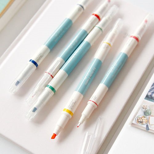 2Way Water-based Deco Pen_5Colors in Set_Fine/Thick Dual Nibs Highlighter