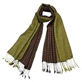100% Viscose Men's Half Solid Half Small Box Pattern Fringed Long Scarf - Various Colors Available