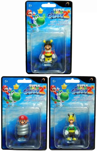 Mario Galaxy 2 - Mini Figures - Set of 3 (Bee Mario, Bee Luigi & Spring Mario - 2 inch)