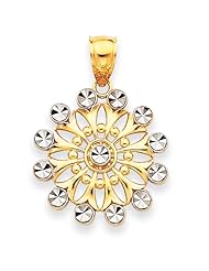 14k with Rhodium Diamond Cut Starburst Pendant