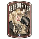 Caseys Distributing 3208570554 Cincinnati Reds Wood Sign with Throwback Red Stockings Jersey
