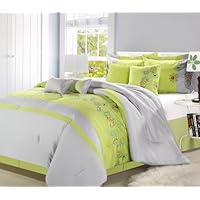 Chic Home 8-Piece Nori Embroidered Comforter Set, Queen, Yellow/Grey
