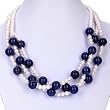 EXP Sterling Silver Pearl & Blue Lapis Lazuli Three-strand Necklace