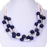 EXP Sterling Silver Pearl & Blue Lapis Lazuli Three-strand Necklace