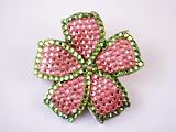 Handmade Flower Belt Buckle Covered in Light Pink Swarovski Crystals, Outlined in Peridot with Belt