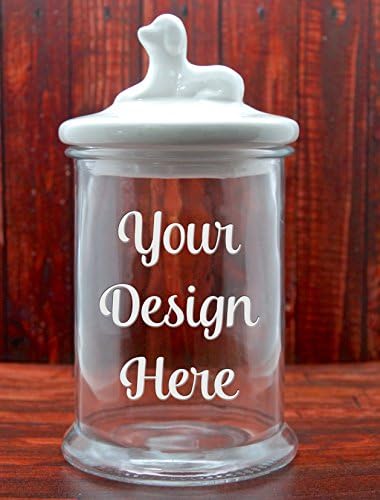 Custom Dog Treat Jar with White Ceramic Doggie Lid - Glass Etched Personalized Cat Treat Jar - Pet Treat Jar - Large