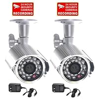 VideoSecu 2 Bullet Security Cameras Color CCD Day Night Vision Outdoor IR Infrared Wide Angle Weatherproof for CCTV Home Surveillance System with Power Supplies and bonus Security Warning Decals CED