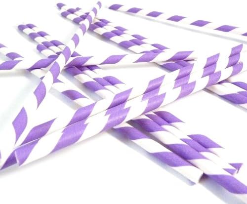 50 PACK: RediGreen Purple Stripes on White Biodegradable Paper Straws