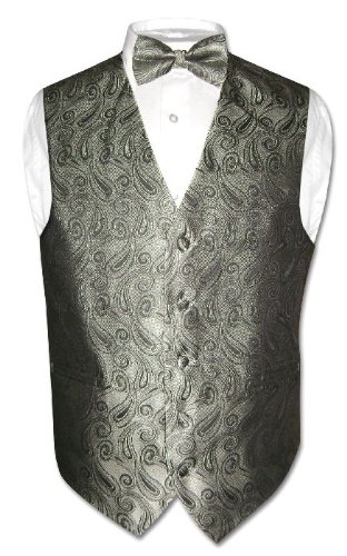 Covona Men's GREEN Color Paisley Design Dress Vest BOWTIE Set for Suit or Tuxedo