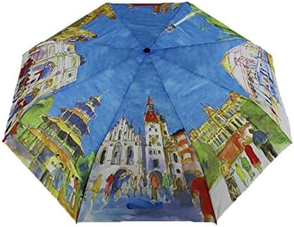 European Group of Eight Oil Painting Umbrella Automatic 3 Folding Parasol Sun Protection Anti-UV Umbrella