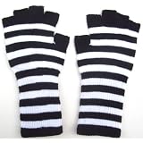 NewGothicBlackWhiteStripedFingerlessGlovesPunk