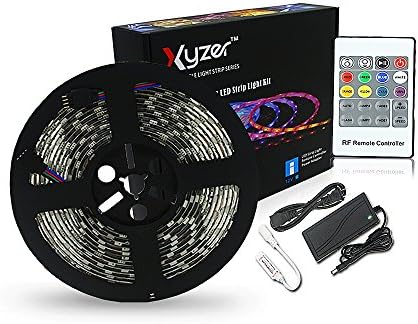XYZER Waterproof RGB LED Strip Light Kit with 20 Keys Super Signal RF Wireless Controller (16.4 ft,300 LEDs, Color Changing RGB SMD 5050, Dimmable &amp; Dynamic, 60W Power Supply Included)