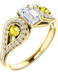 10K Yellow Gold Emerald Cut Diamond and Yellow Sapphire Ring -- LIFETIME WARRANTY