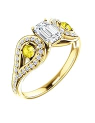 14K Yellow Gold Emerald Cut Diamond and Yellow Sapphire Ring -- LIFETIME WARRANTY