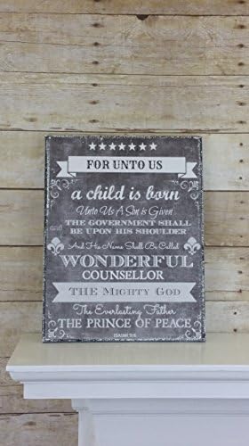 Isaiah 9:6 - Bible Verse Handmade Chalkboard Like Print Mounted on 11 x 14 Canvas