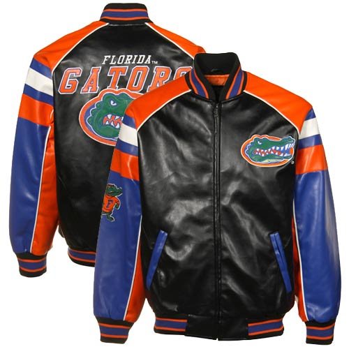 Florida Gators Orange-Royal Blue-Black Pleather Color Block Varsity Full Zip Jacket (XXX-Large)