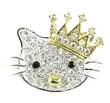 Super Purrrfect Royal Crowned Kitty Head Pin/Pendant Ice Crystal Covered Gold Tone