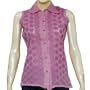 Womens Dress Shirt Cotton Sleeveless Top Blouse Chikan Embroidery Size XS (ctop442)
